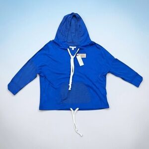 American Eagle Hoodie Cropped Lightweight Hoodie Blue NWT Med Drawstring Hem Top